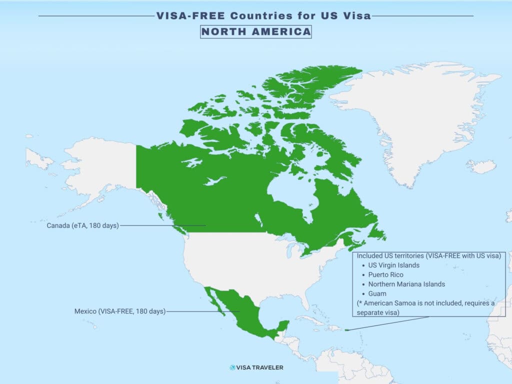 VISA-FREE Countries for US Visa Holders in North America