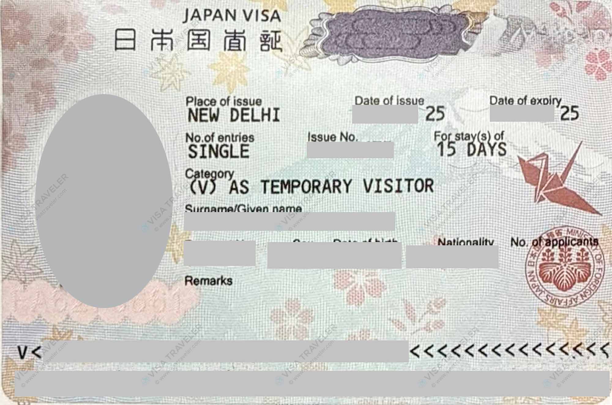 Japan Tourist Visa Sample