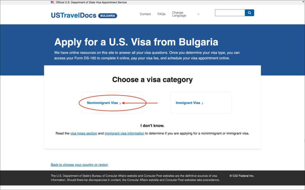 Schedule US Visa Appointment on US Travel Docs - Choose a visa category