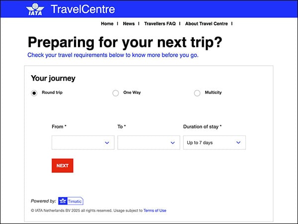 Check Visa Requirements Using IATA Travel Centre