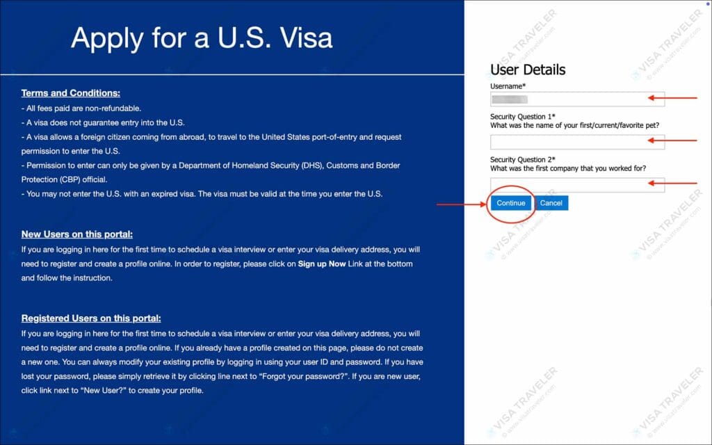 Schedule US visa appointment on US Visa Scheduling - Secret questions