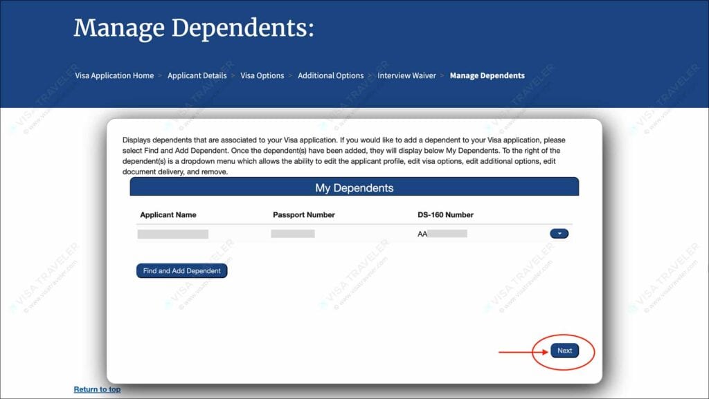 Schedule US visa appointment on US Visa Scheduling - Manage dependents