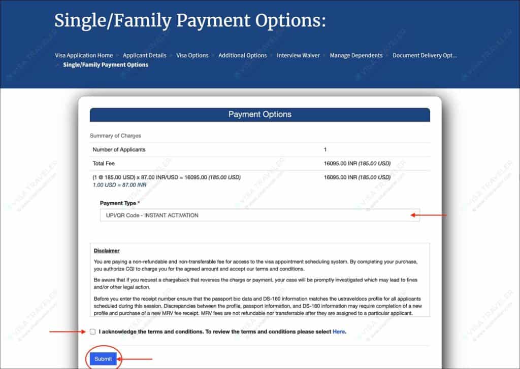 Schedule US visa appointment on US Visa Scheduling - Payment options