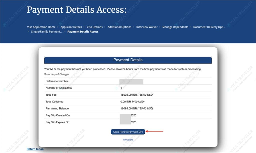 Schedule US visa appointment on US Visa Scheduling - Payment with UPI