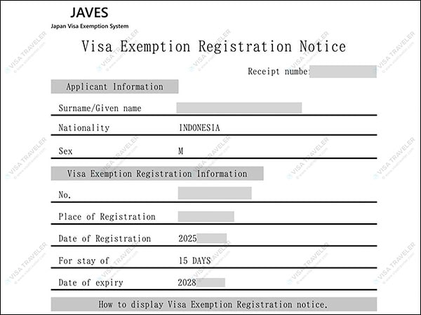 Japan Visa Exemption Registration Notice