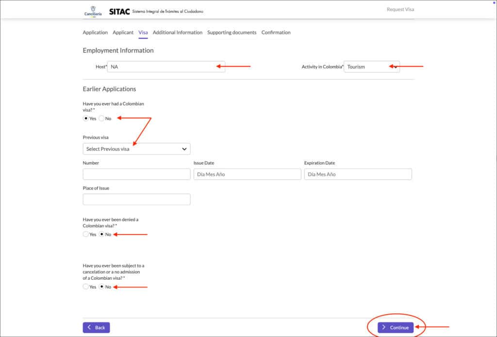 Colombia e-Visa Visa page