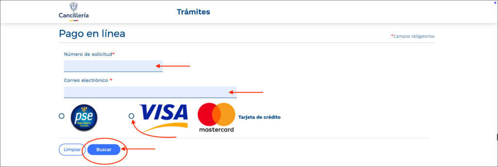 Colombia e-Visa payment page
