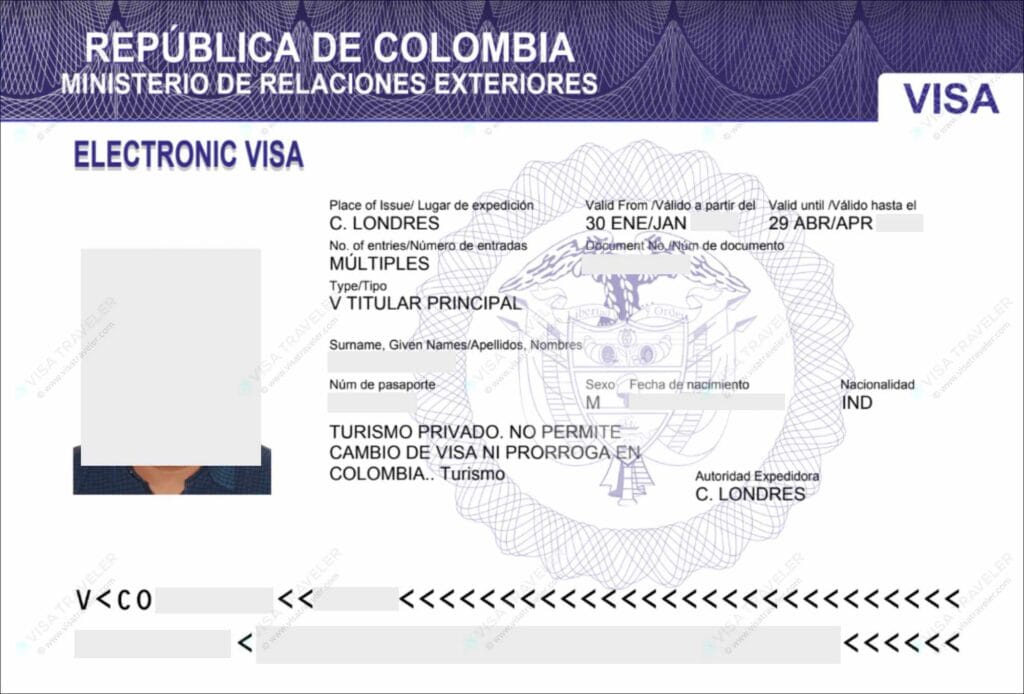 Colombia e-Visa sample